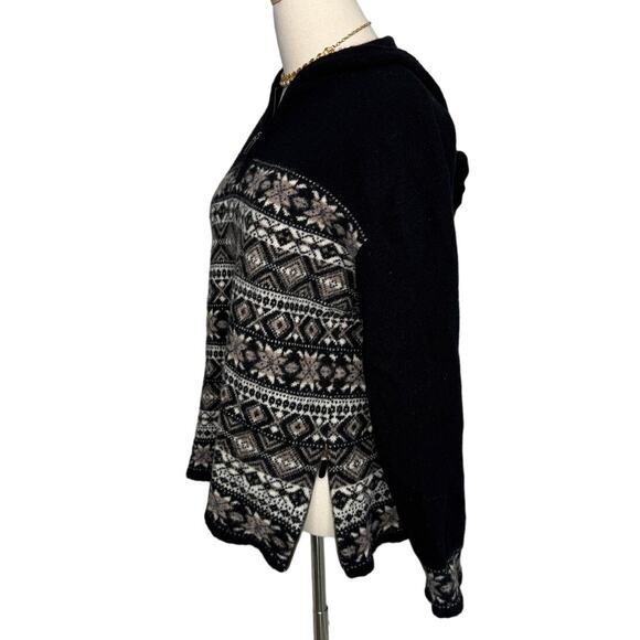Vintage 90s Skyr 100% wool fair Isle Nordic hooded 1/4 zip sweater size medium M - Picture 2 of 4